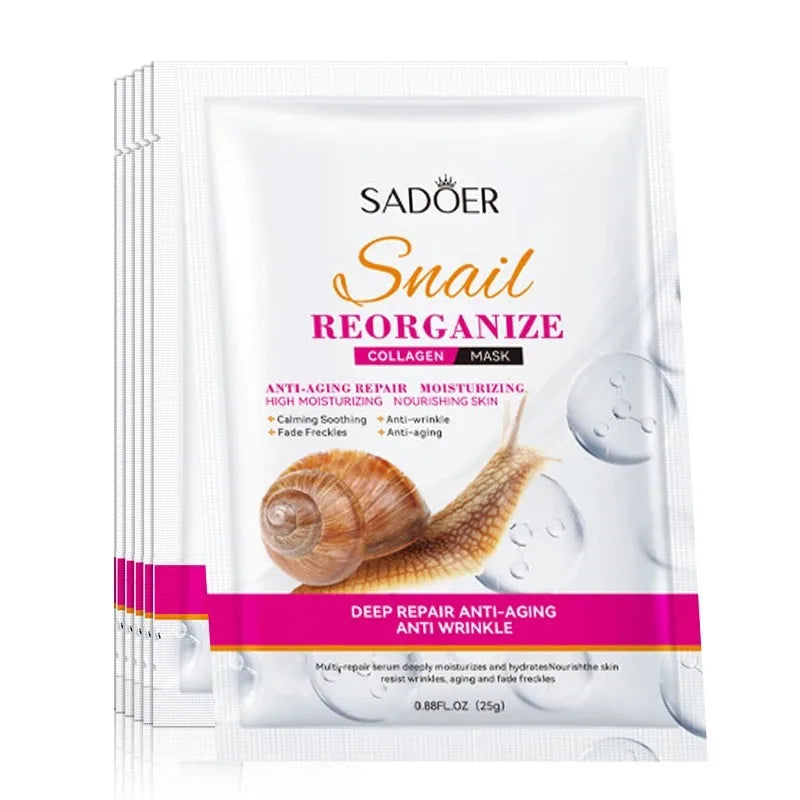 5-Piece Set of Sadoer Snail Collagen Mask, Firming and Moisturizing, Whitening and Hydrating, Facial Skin Care and Beauty Products