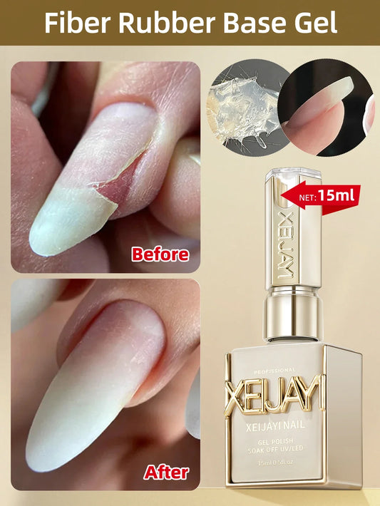 Fiber rubber base gel nail polish, translucent thick gel on nail tips