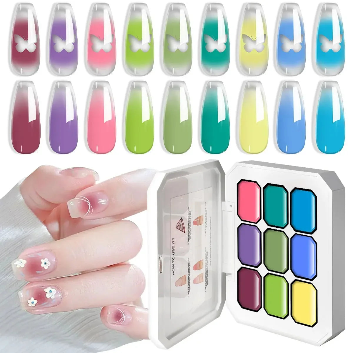 LIMEGIRL 7in1 Nail Gradient Painting Gel Long-lasting Nail Gel Polish Hybrid Color Nail Art Design High Texture Gradient Gel