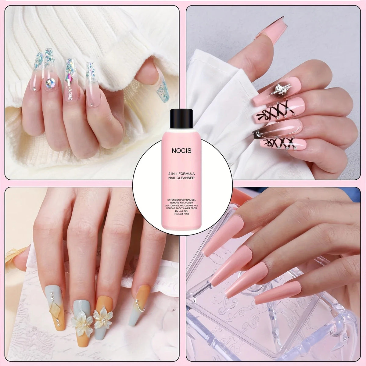 2in 1 Gel Cleanser for Nails & Polish Remover, Professional Slip Solution for Poly Gel Nails for & LED Gel, Anti-Stick Formula,