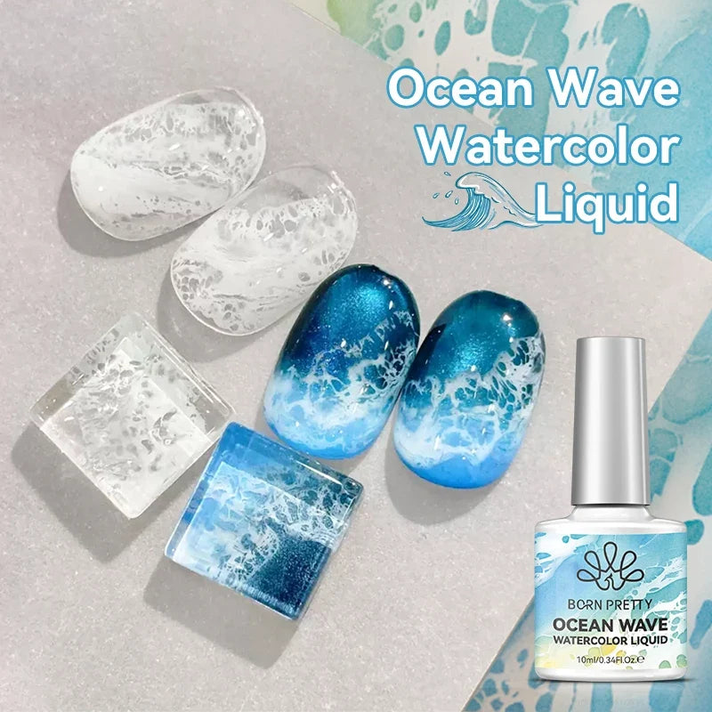 BORN PRETTY 10ml Ocean Wave Watercolor Liquid Gel Polish Stroke White Watercolor 3 Seconds Spread Lace Hollow Gradient Nail Art