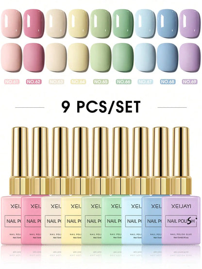 9PCS 15ml Colorful Gel Nail Polish Set, Soak-Off UV LED Nail Gel, Long-Lasting Liquid Manicure Varnish