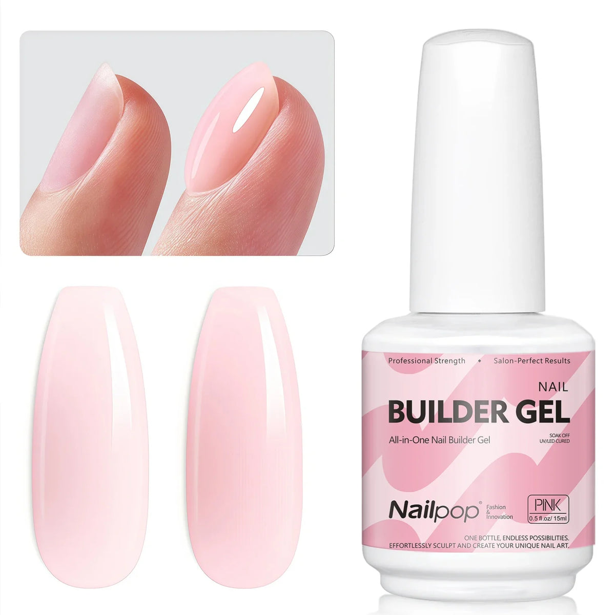 Nailpop 7-in-1 Builder Nail Gel HEMA/TPO Free Fast Building Gel Nail Polish 8 Colors Nail Tip Reinforcement and Extension 15ml