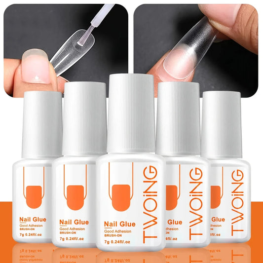 Nail glue bottles with applicator tip for false nail tips and press-on nails