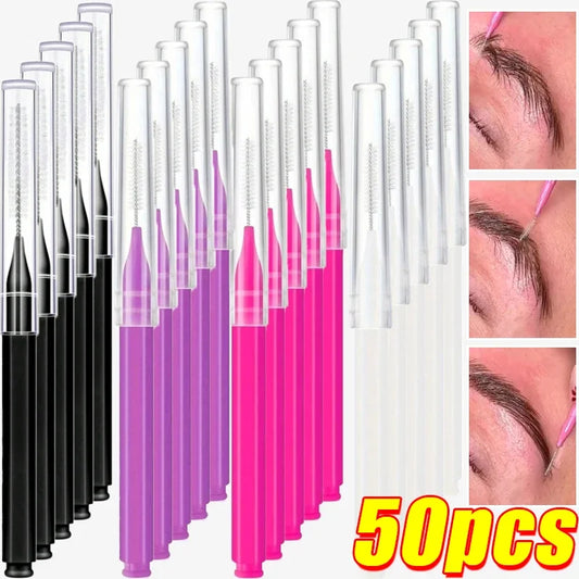 Disposable eyebrow and lash comb applicator set with black, purple, and pink handles