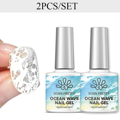 BORN PRETTY 10ml Ocean Wave Watercolor Liquid Gel Polish Stroke White Watercolor 3 Seconds Spread Lace Hollow Gradient Nail Art