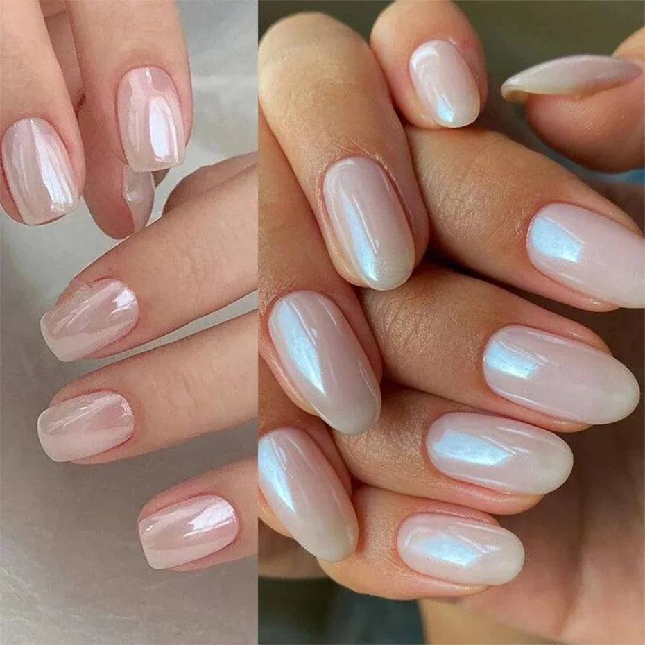 Moonlight Pearl White Nails Glitter Dust Chrome Aurora White Rubbing on Powder Shell Mirror Pigment Nail Art Supplies Decoration