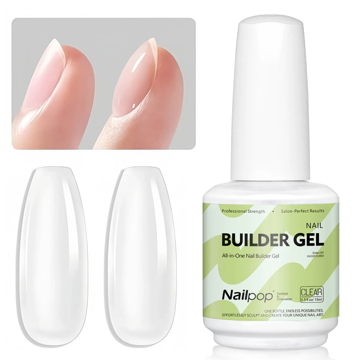 Nailpop 7-in-1 Builder Nail Gel HEMA/TPO Free Fast Building Gel Nail Polish 8 Colors Nail Tip Reinforcement and Extension 15ml