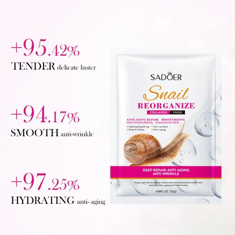 5-Piece Set of Sadoer Snail Collagen Mask, Firming and Moisturizing, Whitening and Hydrating, Facial Skin Care and Beauty Products