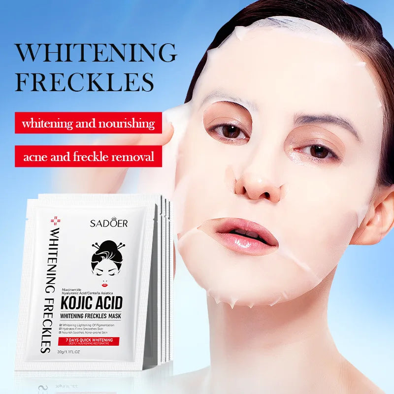 10pcs SADOER Kojic Acid Facial Masks Moisturizing Brightening Hydrating Face Mask Sheet Masks Beauty Facial Skin Care Products