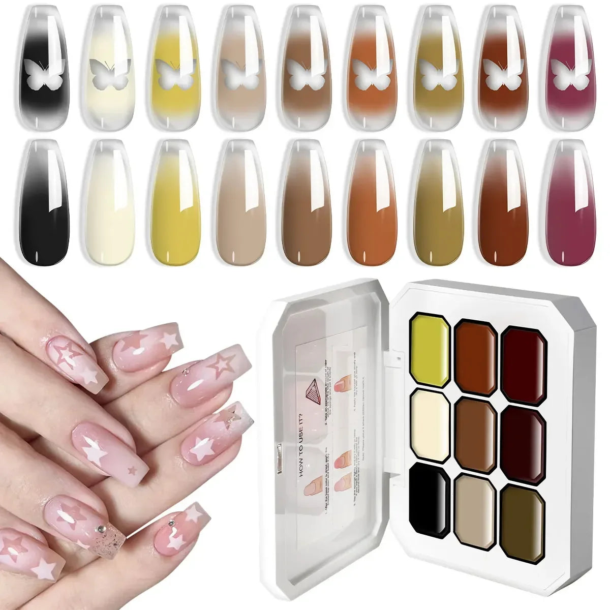 LIMEGIRL 7in1 Nail Gradient Painting Gel Long-lasting Nail Gel Polish Hybrid Color Nail Art Design High Texture Gradient Gel