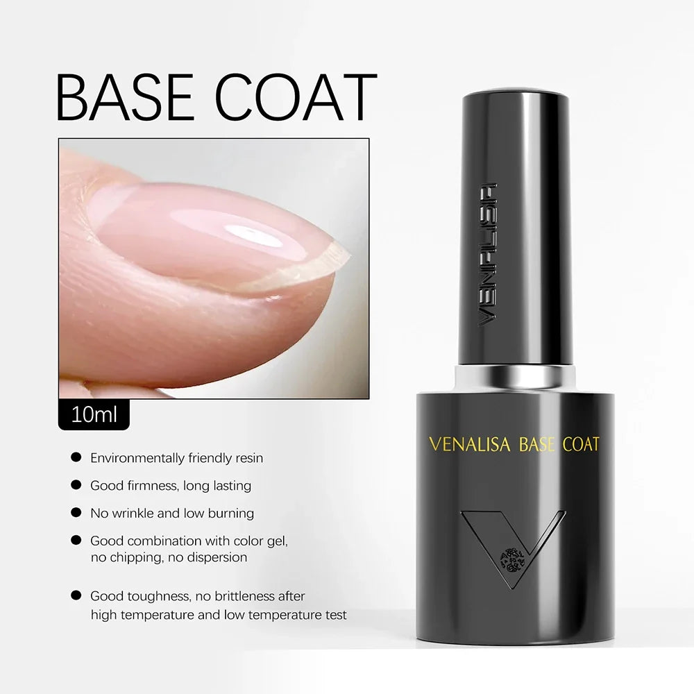 1/2/3pcs Kit Venalisa 10ml Nail Gel Polish HEMA/TPO Free Base Ultra Glossy Diamond Tempered Long Wear Top Coat Matt Gel Varnish