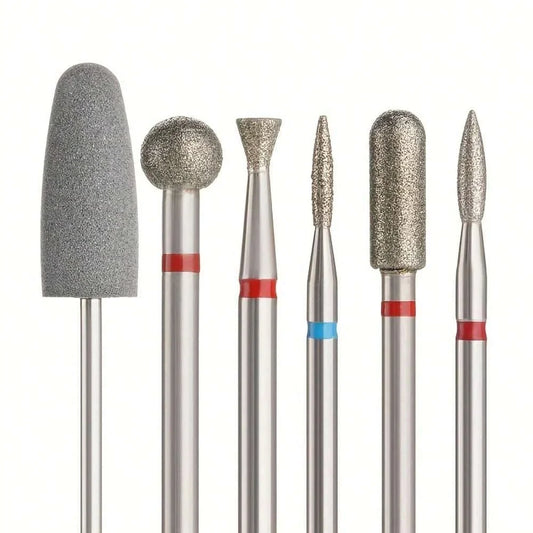 Diamond nail drill bit set with sanding and polishing heads, 6-piece kit