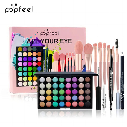POPFEEL eye makeup set with 40-color eyeshadow palette, brushes, eyeliner and mascara