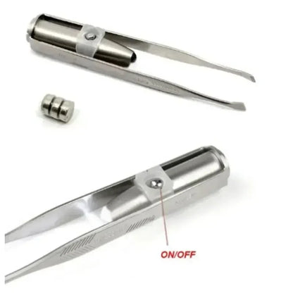 Portable Stainless Steel Led Make Up LED Light Eyelash Eyebrow Clip Tweezer Set Smart Design Hair Remove Tweezer Makeup Tool