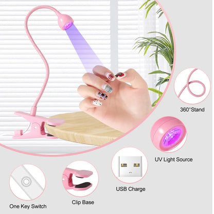 Nail LED UV Lamp for Drying Gel Nails Polish Clip-On Flexible Desk Mini Portable USB Nail Lamp UV Light Dryer for Manicure Salon