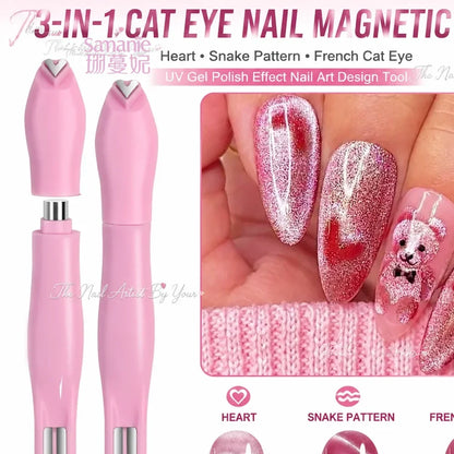 3 in 1 Cat Eye Nail Magnetic Stick Love Heart Snake Pattern French Cat Eye Nail Magnet UV Gel Polish Effect Manicure Design Tool