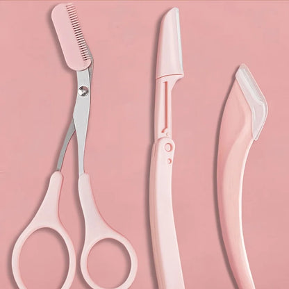 Stainless Steel Built-in Eyebrow Scissors + 1 Crescent Eyebrow Razor. Specially designed for women. Exquisite craftsmanship & durable material, easy to use and suitable for both left and right hands. An ideal gift for makeup lovers.