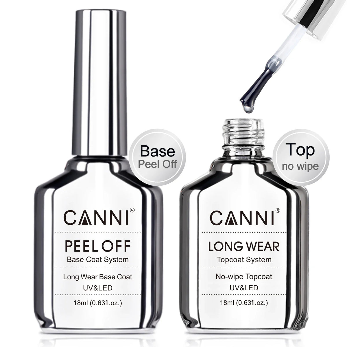 Canni TPO FREE HEMA FREE 18ml Long Wear Diamond Nowipe Top Coat Peeloff Base Coat Soak Off UV LED Gel Polish Nail Manicure