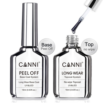 Canni TPO FREE HEMA FREE 18ml Long Wear Diamond Nowipe Top Coat Peeloff Base Coat Soak Off UV LED Gel Polish Nail Manicure
