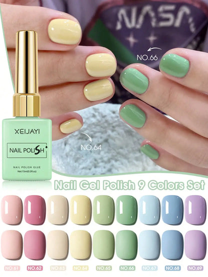 9PCS 15ml Colorful Gel Nail Polish Set, Soak-Off UV LED Nail Gel, Long-Lasting Liquid Manicure Varnish