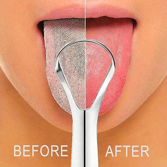 Stainless steel tongue scraper with loop handle for cleaning the tongue