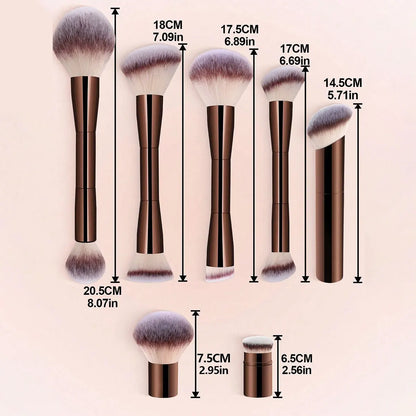 7pcs Professional Makeup Brush Set, Includes: 4pcs Dual-Ended Face Brushes, 1pc Angled Brush, 1pc Short Handle Foundation Brush,