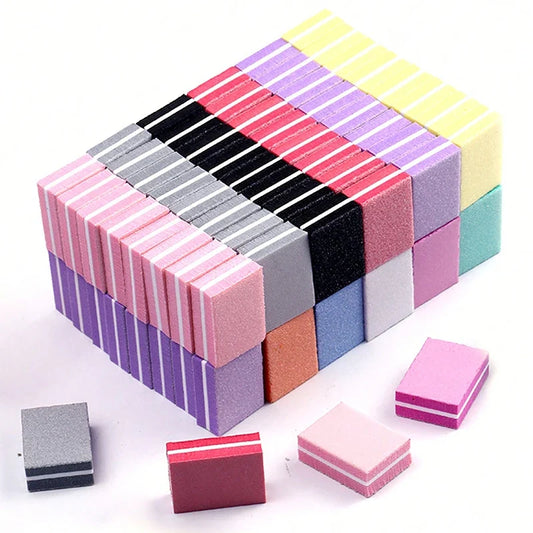 Mini nail buffer file set, stacked multicolor sanding blocks with striped layers (50 pcs)