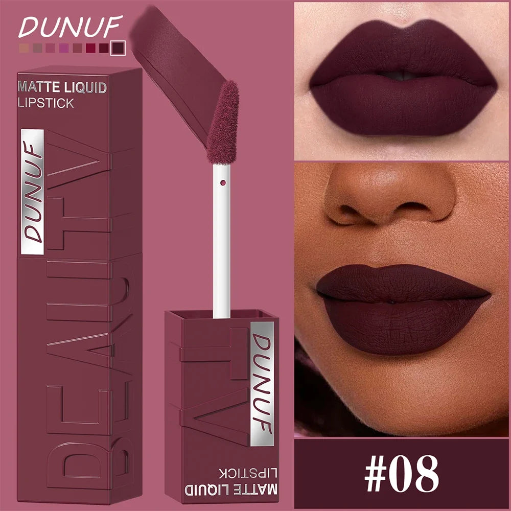 Matte Velvet Lipstick Lip Gloss Waterproof Smooth Long-Lasting Non-sticky Non-transfer Deep Red Nude Y2K Daily&Party Makeup Gift