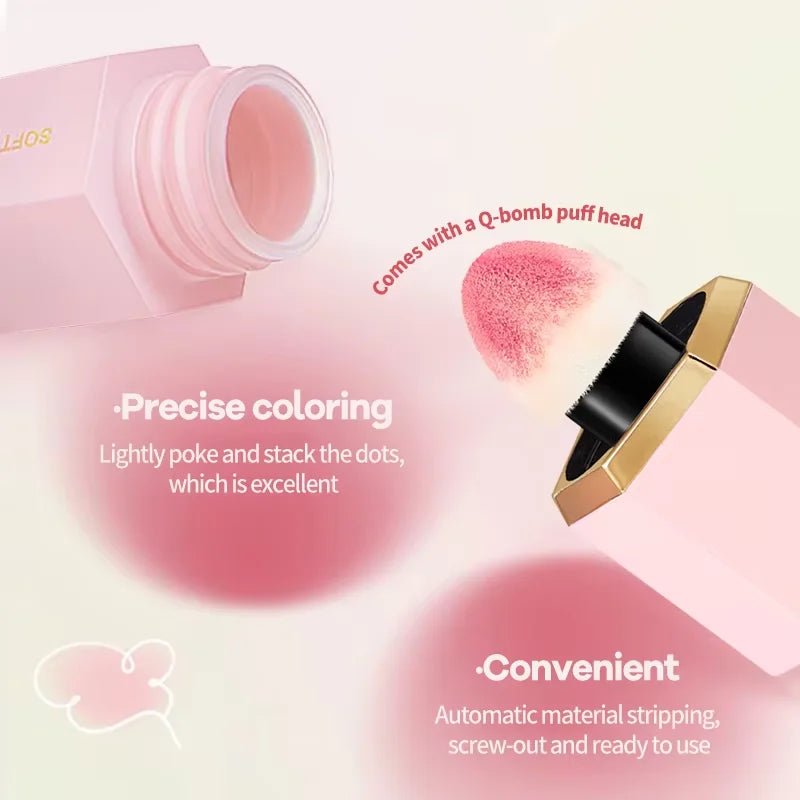3-Color Matte Liquid Powder Blusher Easy to Apply Durable Waterproof Powder Blusher Sponge Brush Head