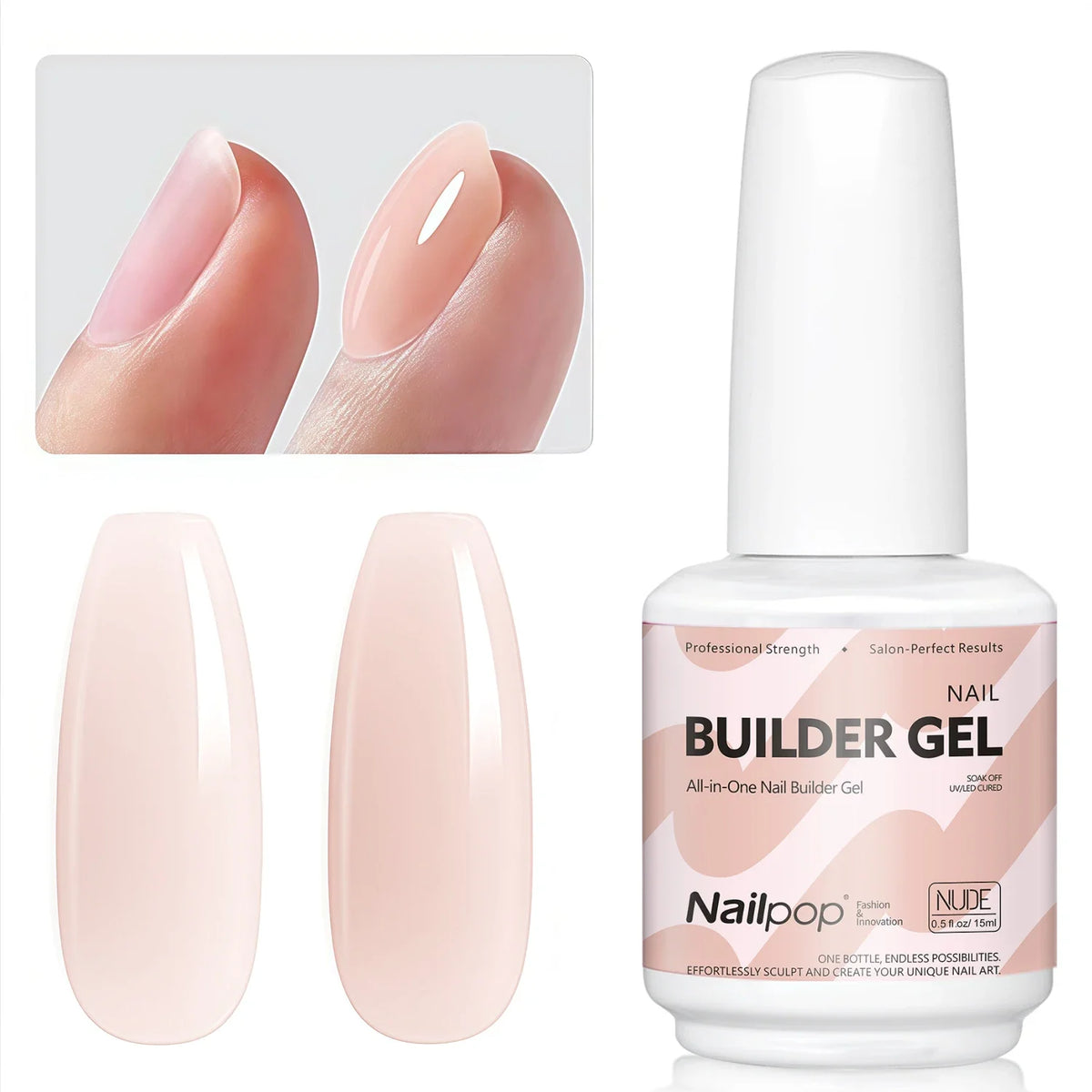 Nailpop 7-in-1 Builder Nail Gel HEMA/TPO Free Fast Building Gel Nail Polish 8 Colors Nail Tip Reinforcement and Extension 15ml