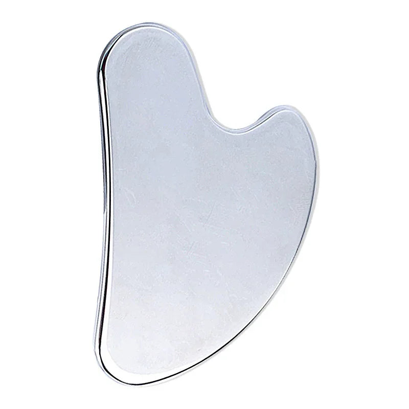 Facial gua sha stone massager, light pale stone with smooth curved scraping edge