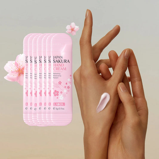 Pink Japan Sakura hand cream stick and hands with smooth moisturized nails
