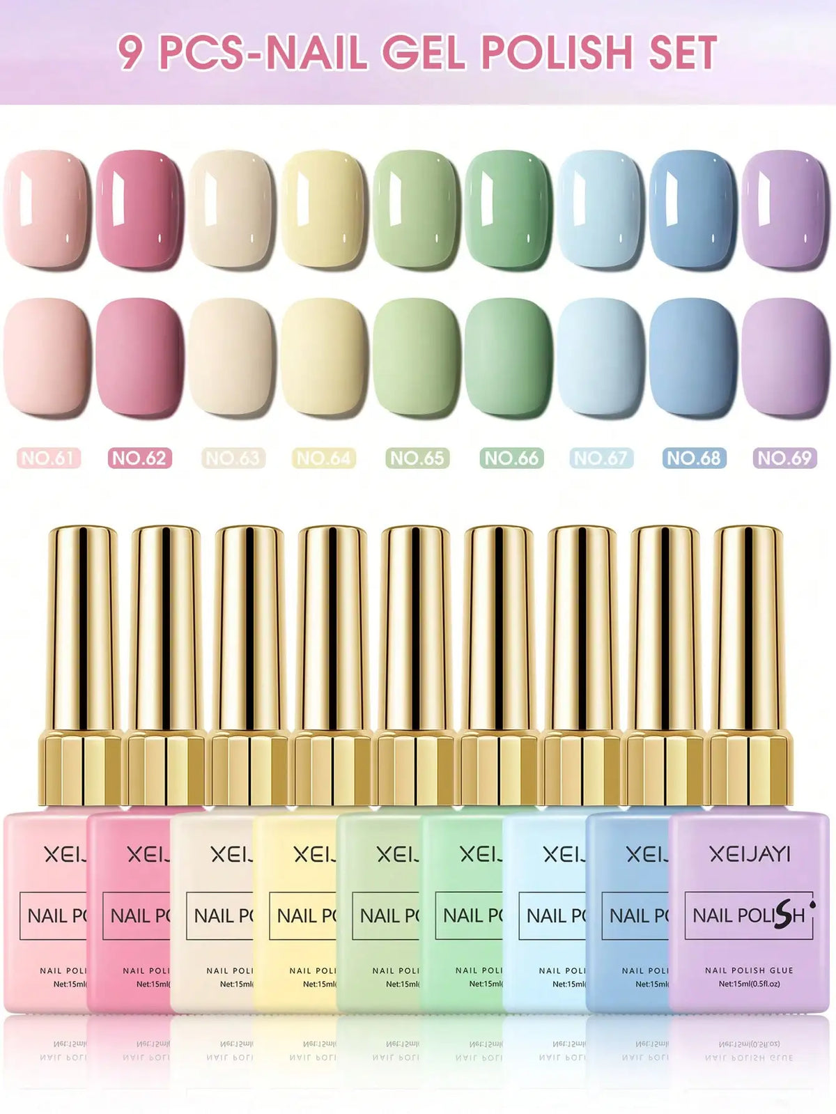 9PCS 15ml Colorful Gel Nail Polish Set, Soak-Off UV LED Nail Gel, Long-Lasting Liquid Manicure Varnish