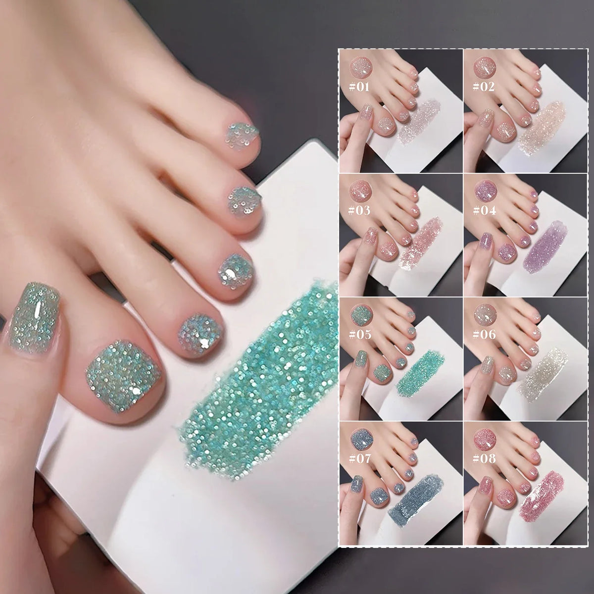 SHAKA 1-8pcs Popular Versatile Whitening Pink Green Blue Bling Gel Super Glitter Water Light Broken Diamond Gel Nail Polish