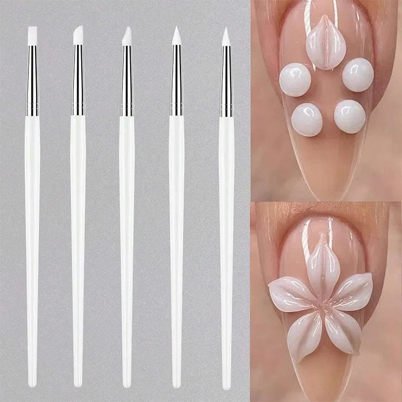 5Pcs/set Silicone Nail Brush UV Gel Polish Tip 3D Image DIY Dotting Polish Brushes Pen Professional DIY Manicure Tools