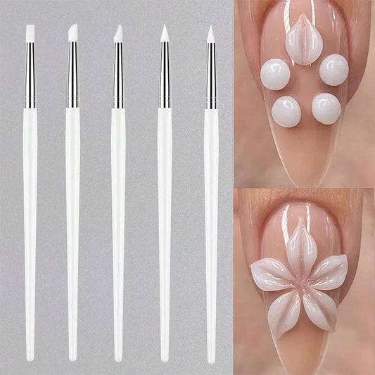 Silicone nail art dotting brush pen set with white tips and clear grip