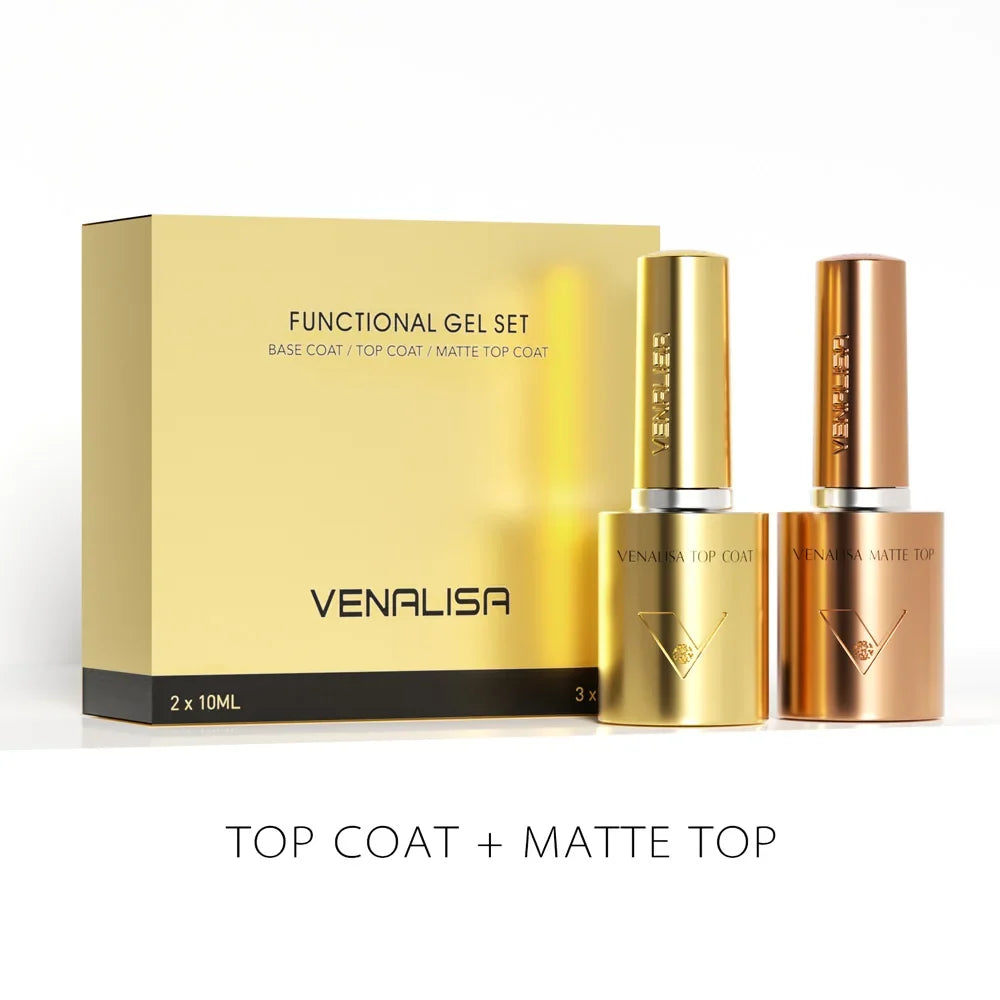1/2/3pcs Kit Venalisa 10ml Nail Gel Polish HEMA/TPO Free Base Ultra Glossy Diamond Tempered Long Wear Top Coat Matt Gel Varnish
