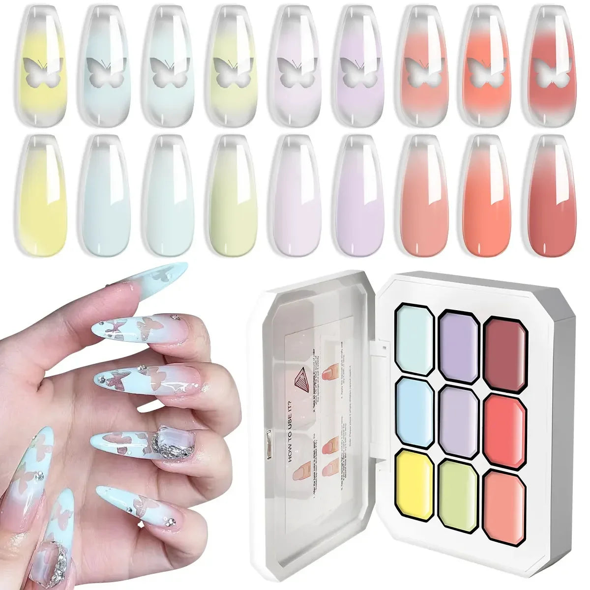 LIMEGIRL 7in1 Nail Gradient Painting Gel Long-lasting Nail Gel Polish Hybrid Color Nail Art Design High Texture Gradient Gel