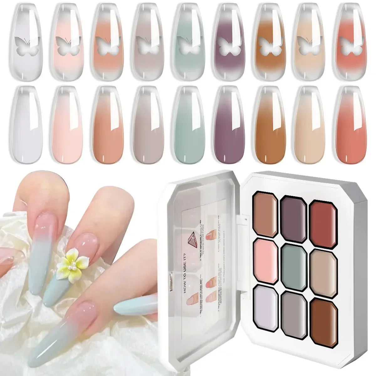 LIMEGIRL 7in1 Nail Gradient Painting Gel Long-lasting Nail Gel Polish Hybrid Color Nail Art Design High Texture Gradient Gel