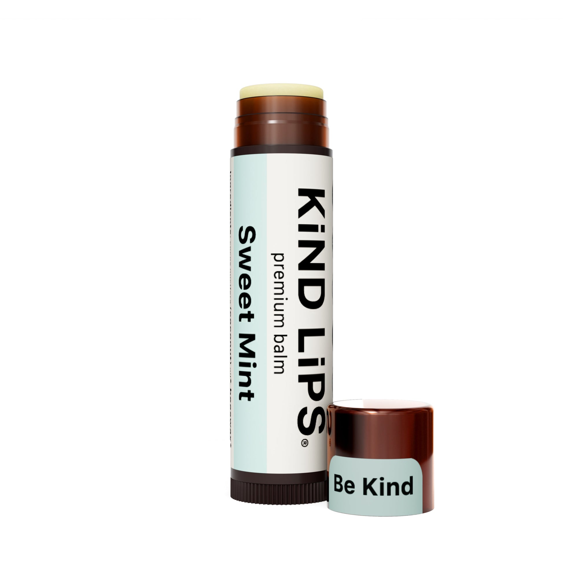 Kind Lips lip balm tube with mini balm, Sweet Mint label, brown twist top