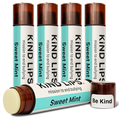 Sweet Mint lip balm set with one tube in front, four tubes behind, and mini balm