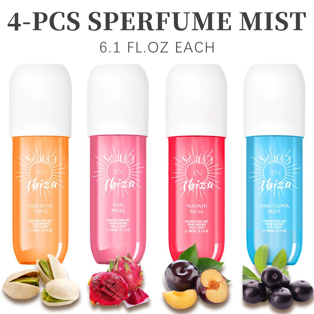 [SOLO EN IBIZA Mist] 4pcs Set SOLO EN IBIZA6.1fl.oz Long-Lasting Hair & Body Fragrance Misfor Women Perfect for Dating, Parties and GiftGiving - Renee Lane Company
