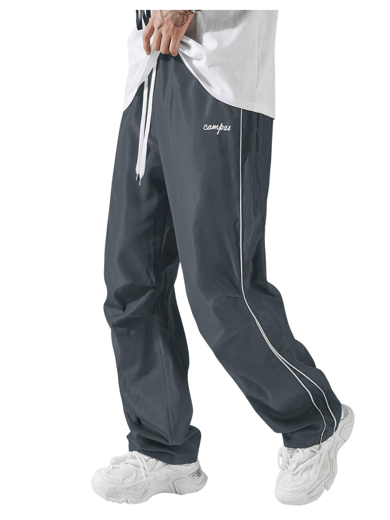 SOLY HUX Mens Parachute Pants Y2k Baggy Sweatpants Wide Leg Drawstring Waist Casual Pants Streetwear Dark Grey X-Large - Renee Lane Company