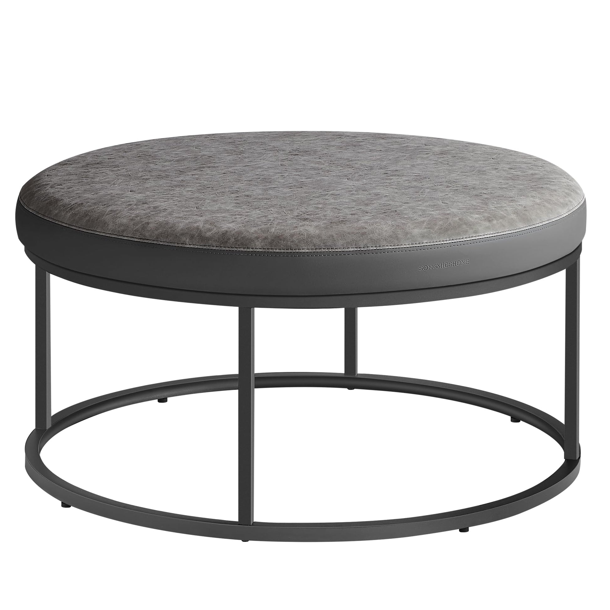 SONGMICS HOME LUIZ Collection - Ottoman Round Coffee Table Footstool Reversible Top Padded Seat Side Table Minimalist Steel Frame Max. Load 660 lb for Living Room Dove Gray ULOM078G01 - Renee Lane Company