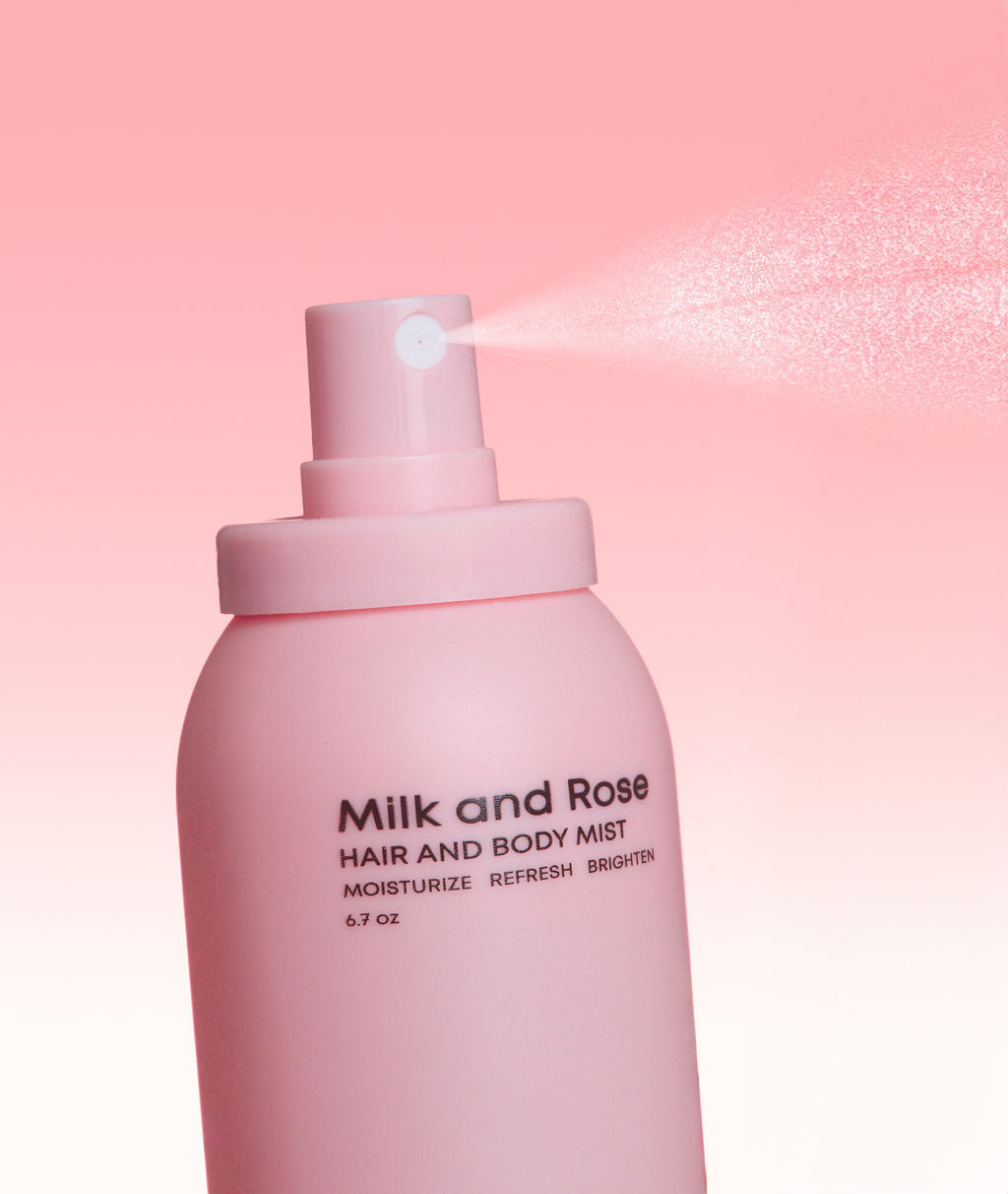 Milk and Rose hair and body mist bottle with pump, pink