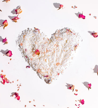 Soothe and Scent Duo rose-scented heart-shaped bath salts