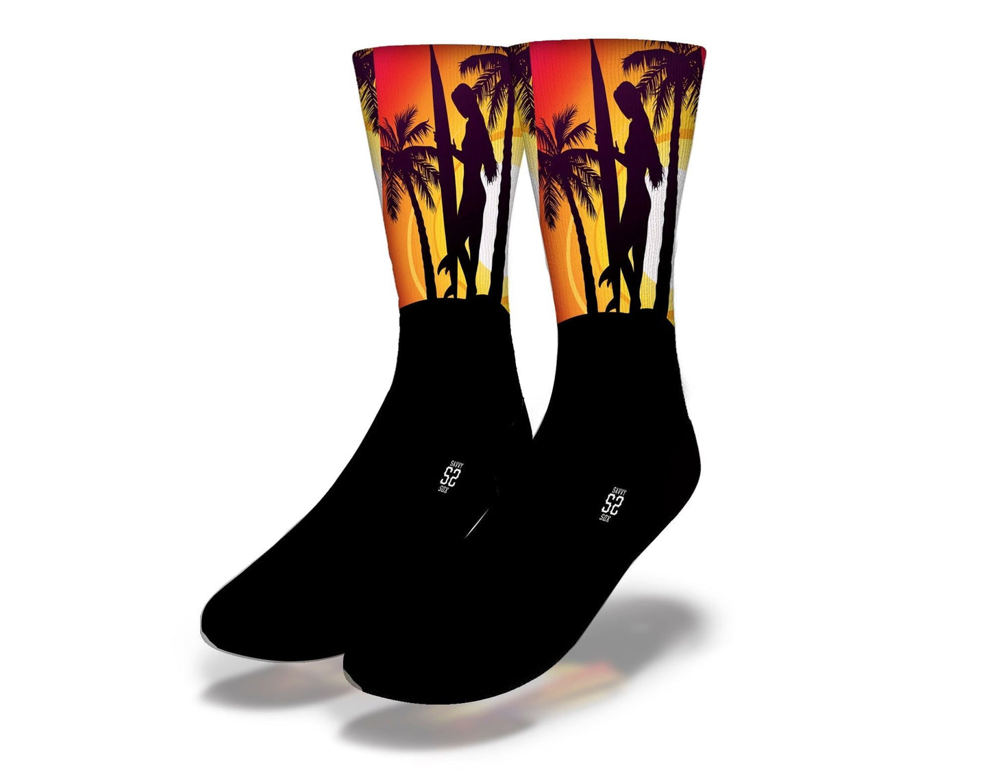 SUNSET SURFER GIRL Fun Surfing Socks - Renee Lane Company