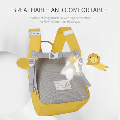 Children's yellow backpack with gray mesh back panel and adjustable shoulder straps