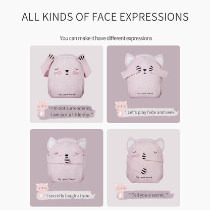 Kids pet backpack face-expression collage in pink with cat smiles and winks